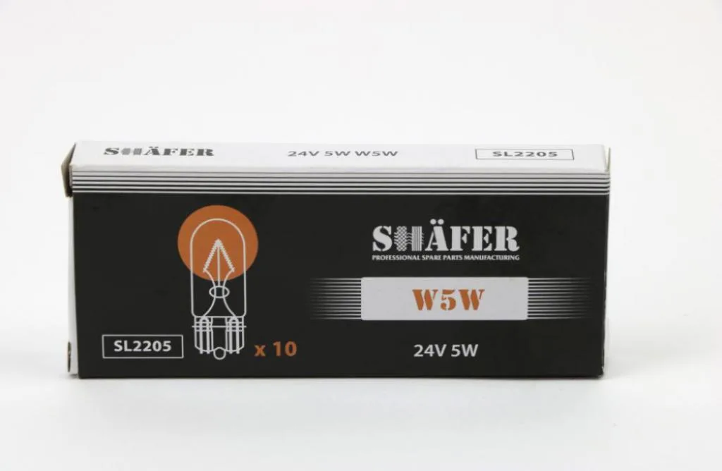 Лампа накалювання 24V 5W W5W (картонна упаковка по 10шт) SHAFER SL2205