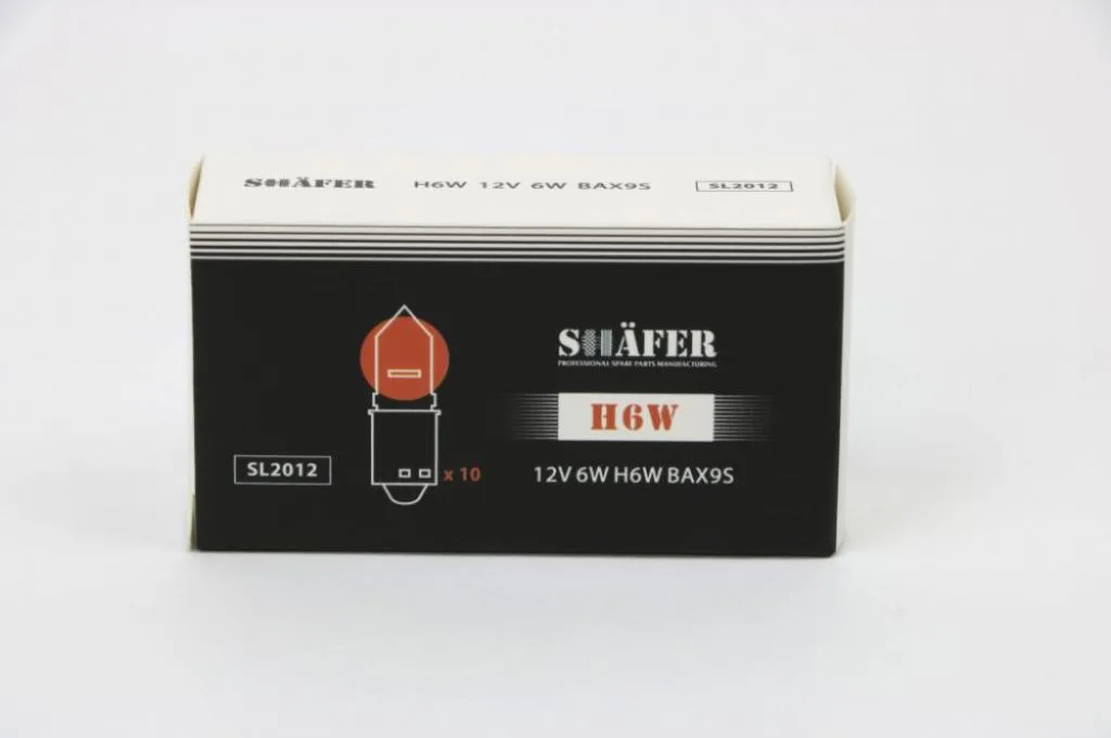 Лампа накалювання 12V 6W H6W BAX9S (картонна упаковка по 10шт) SHAFER SL2012