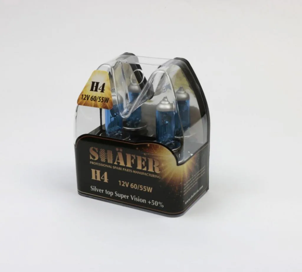 Лампа галогенова H4 12V60/55W Silver top Super Vision +50% (комплект, пластиковий бокс  2шт) SHAFER SL3004S