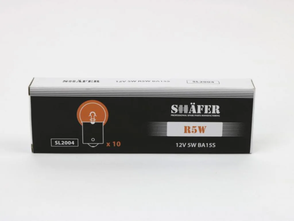 Лампа накалювання 12V 5W R5W BA15S (картонна упаковка по 10шт) SHAFER SL2004