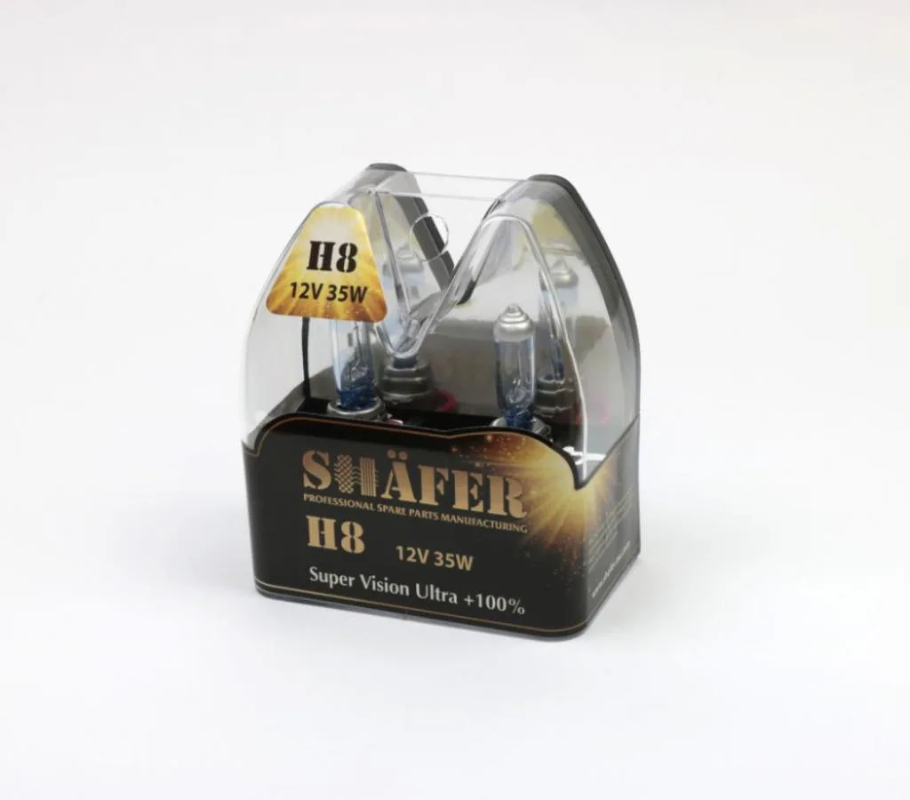 Лампа галогенова H8 12V35W Super Vision Ultra +100% (комплект, пластиковий бокс  2шт) SHAFER SL3008