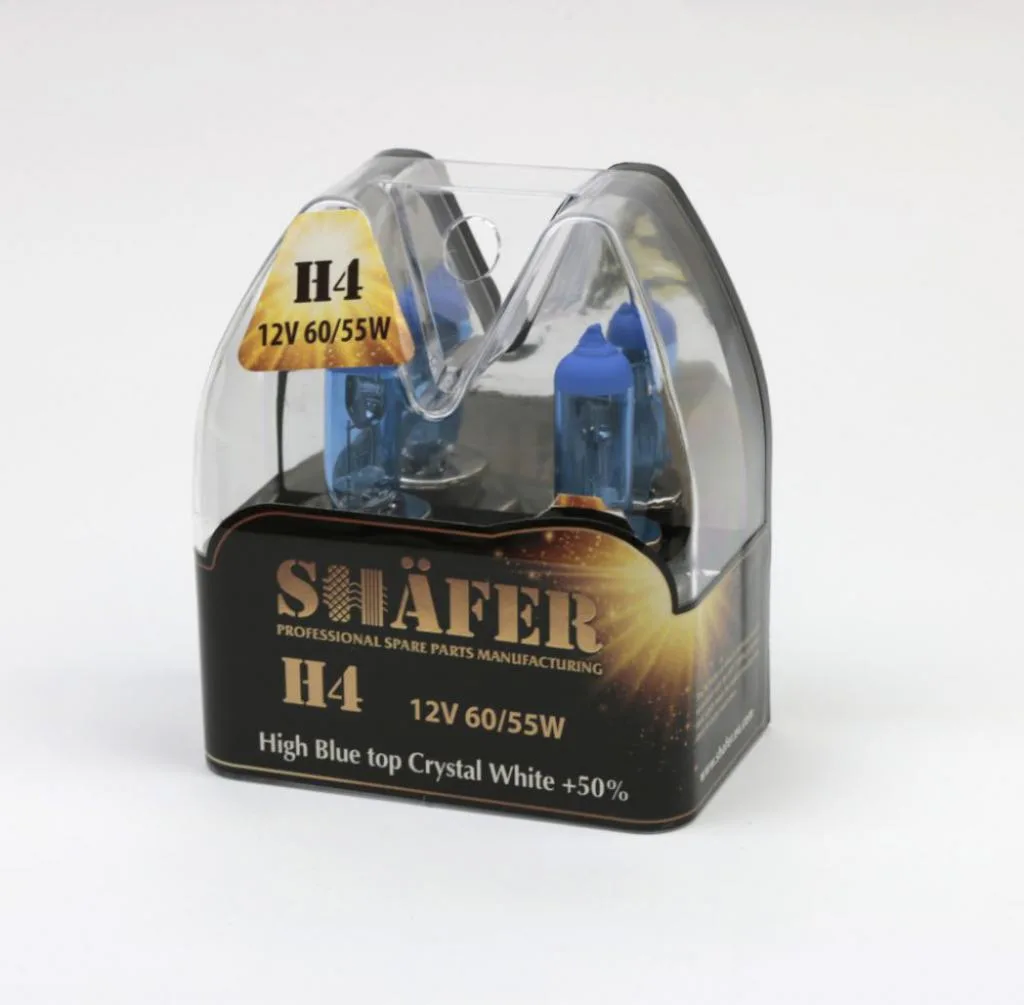 Лампа галогенова H4 12V60/55W High Blue top Crystal White +50% (комплект, пластиковий бокс  2шт) SHAFER SL3004C