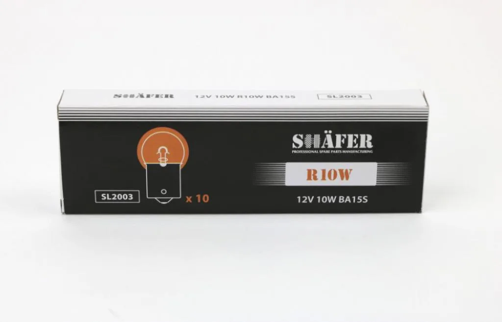 Лампа накалювання 12V 10W R10W BA15S (картонна упаковка по 10шт) SHAFER SL2003