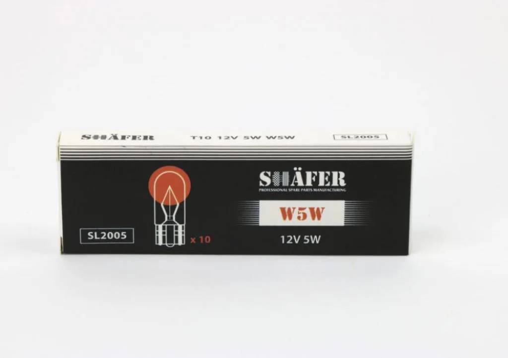 Лампа накалювання 12V 5W W5W (картонна упаковка по 10шт) SHAFER SL2005