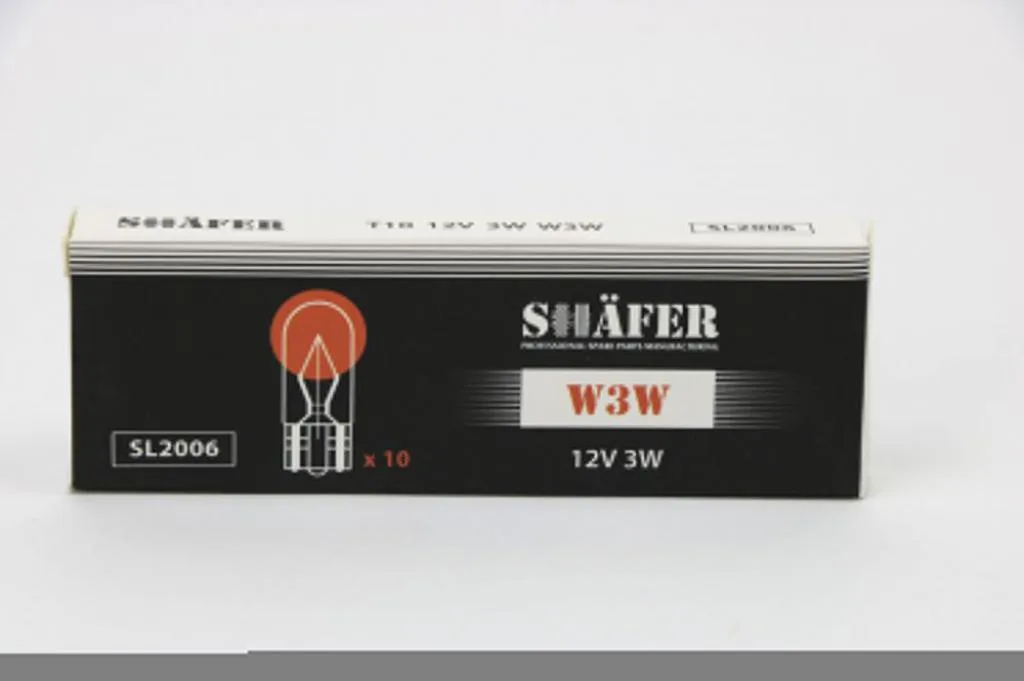 Лампа накалювання 12V 3W W3W (картонна упаковка по 10шт) SHAFER SL2006