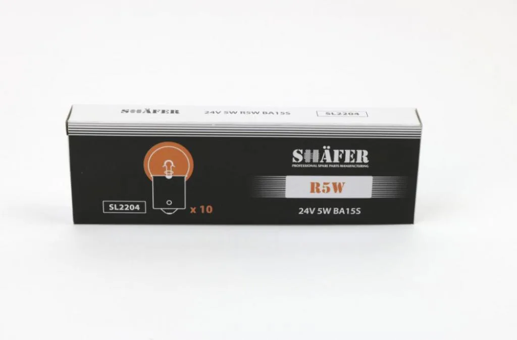 Лампа накалювання 24V 5W R5W BA15S (картонна упаковка по 10шт) SHAFER SL2204