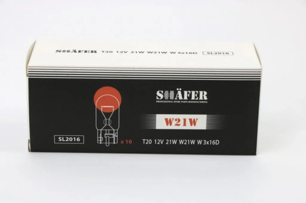 Лампа накалювання 12V 21W W21W W3×16D (картонна упаковка по 10шт) SHAFER SL2016