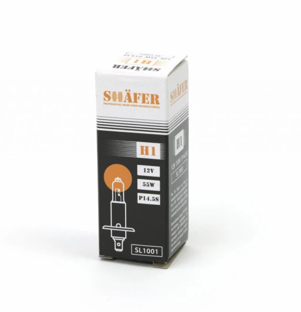 Лампа галогенова H1 12V 55W P14.5S  (картонна упаковка 1шт) SHAFER SL1001