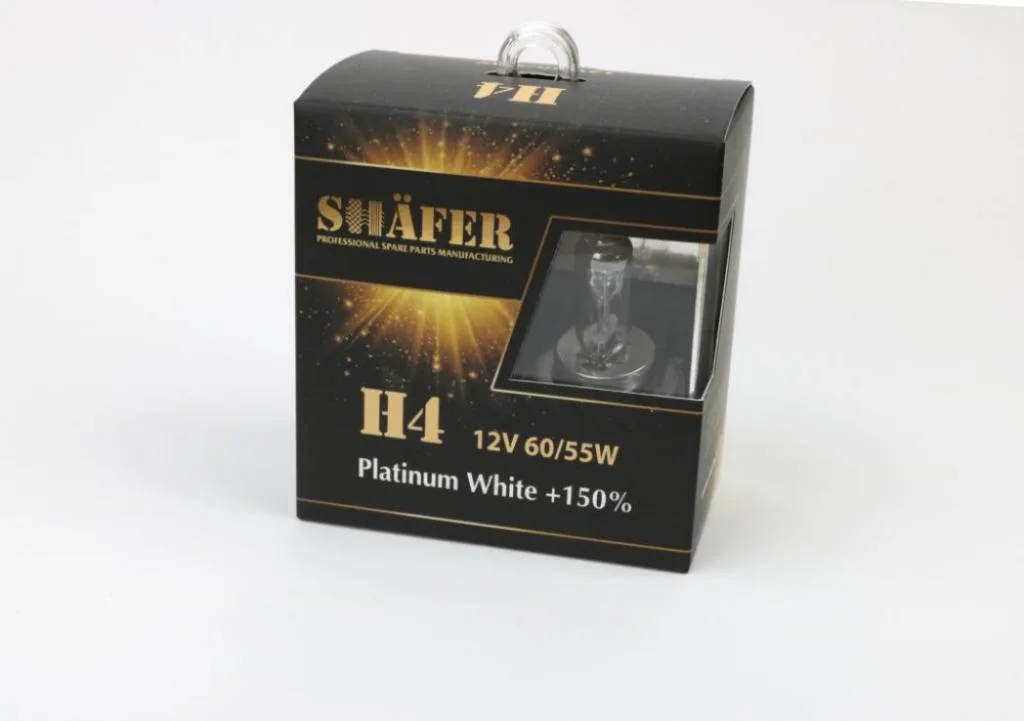 Лампа галогенова H4 12V60/55W Platinum White +150% (комплект, картонний бокс  2шт) SHAFER SL3004P