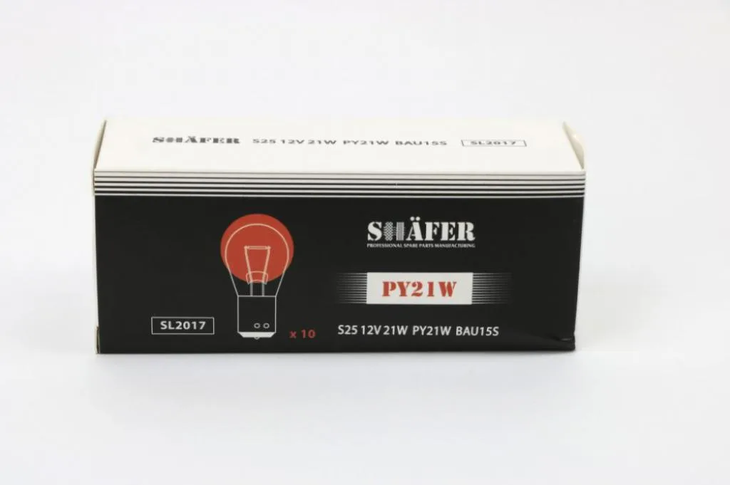 Лампа накалювання 12V 21W PY21W BAU15S (Оранжевая)  (картонна упаковка по 10шт) SHAFER SL2017