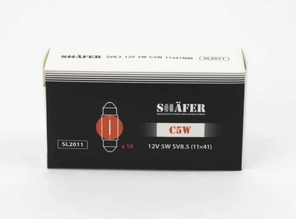 Лампа накалювання 12V 5W C5W SV8.5 (11×41) (картонна упаковка по 10шт) SHAFER SL2011