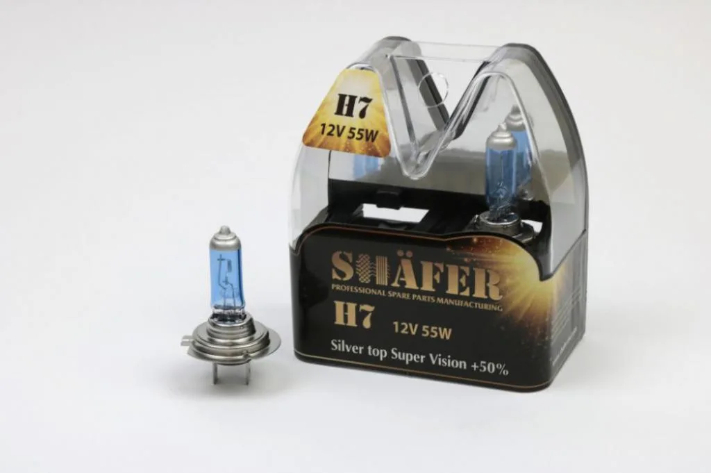 Лампа галогенова H7 12V55W Silver top Super Vision +50% (комплект, пластиковий бокс  2шт) SHAFER SL3007S