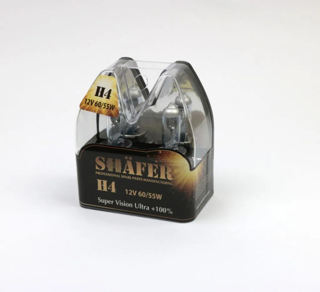 Лампа галогенова H4 12V60/55W Super Vision Ultra +100% (комплект, пластиковий бокс  2шт) SHAFER SL3004