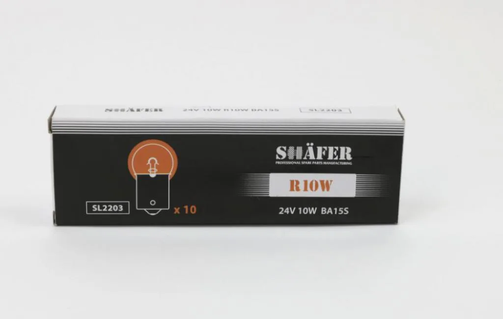 Лампа накалювання 24V 10W R10W BA15S (картонна упаковка по 10шт) SHAFER SL2203