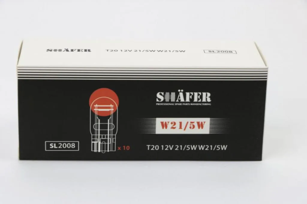 Лампа накалювання 12V 21/5W W21/5W (картонна упаковка по 10шт) SHAFER SL2008