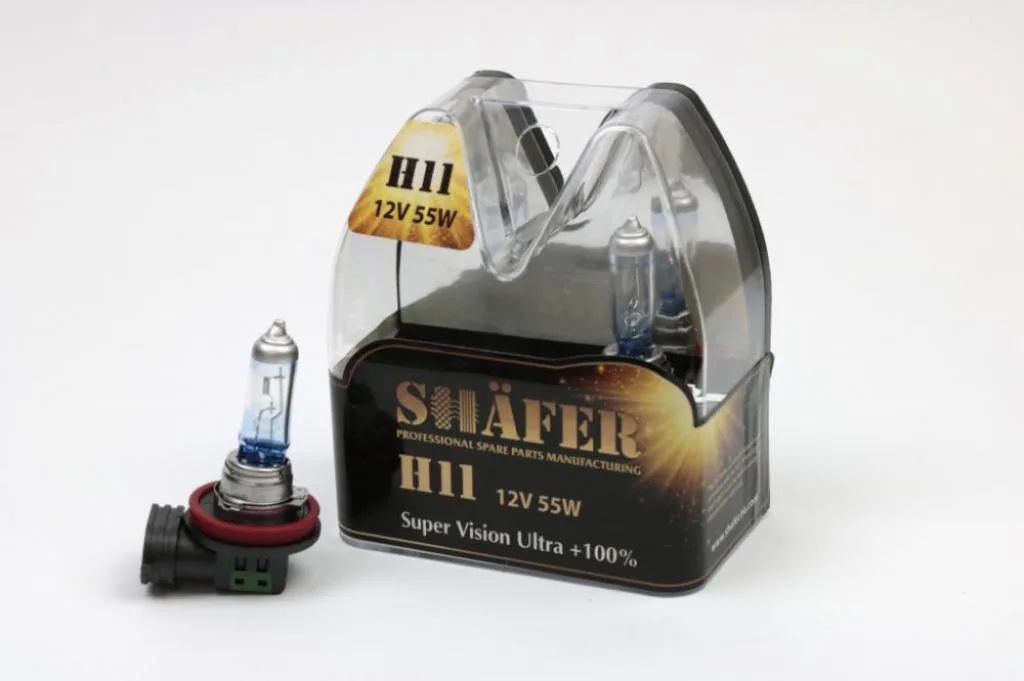 Лампа галогенова H11 12V55W Super Vision Ultra +100% (комплект, пластиковий бокс  2шт) SHAFER SL3011